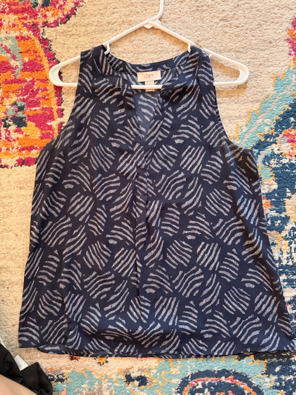 LOFT Navy and White Printed Sleeveless Tank